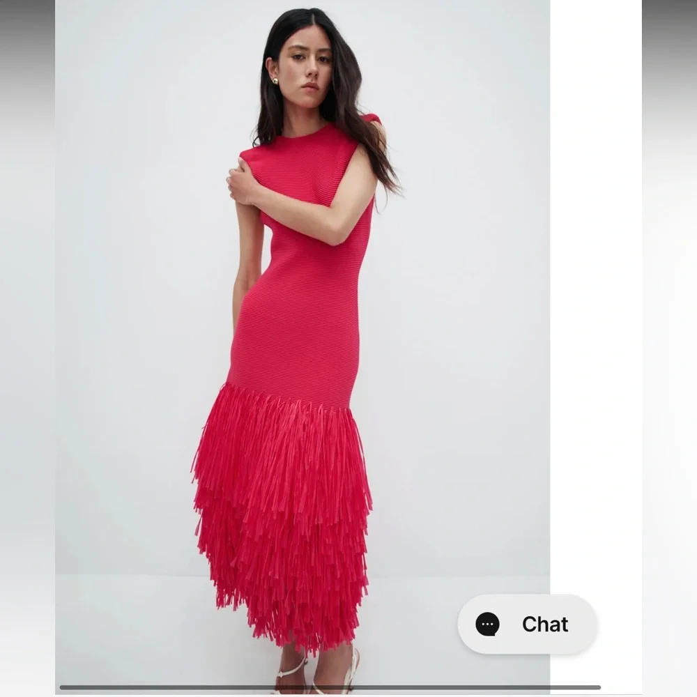 Aje Rushes Raffia Knit Midi Dress in Deep Fuschia Pink size small - Picture 2 of 13